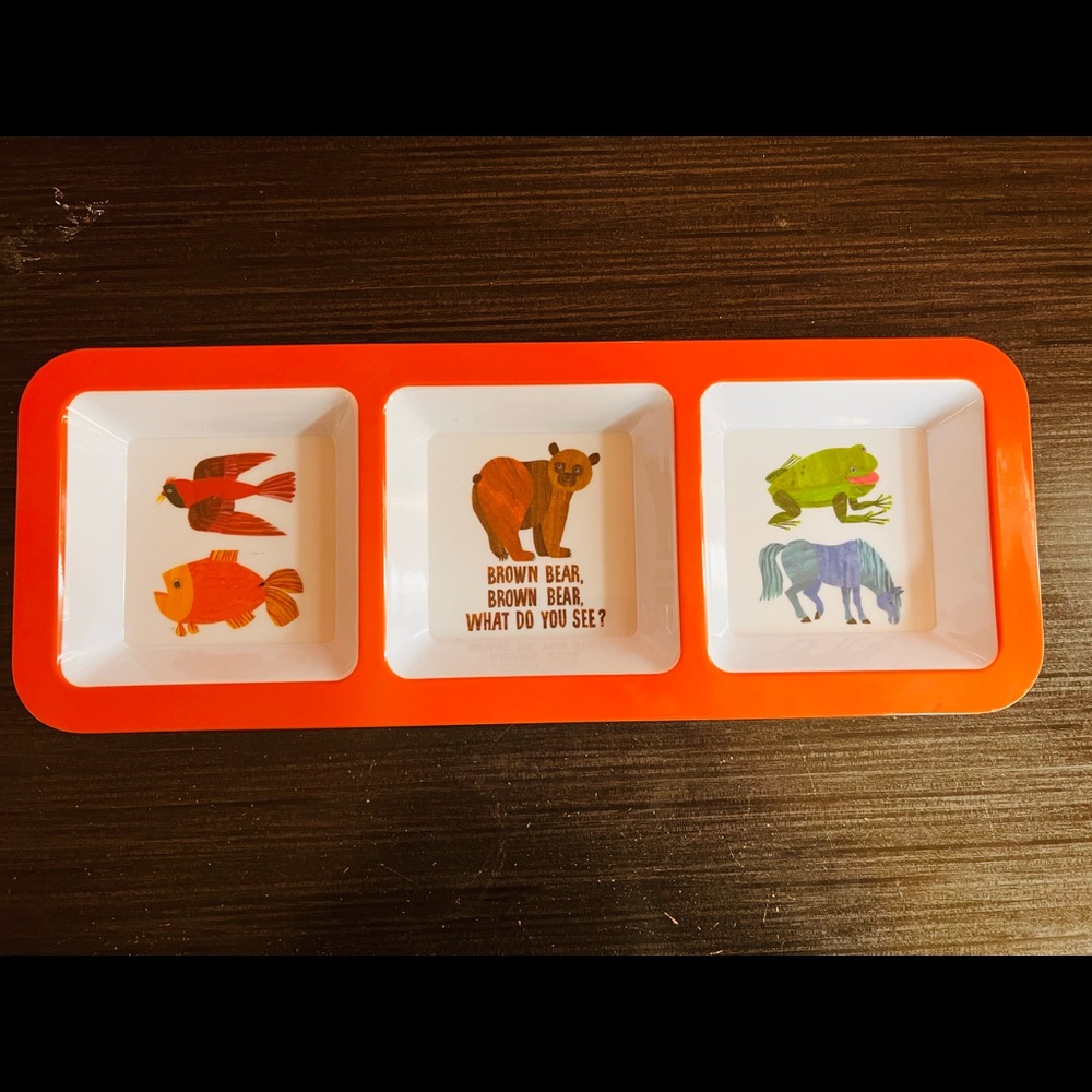 World Of Eric Carle Brown Bear orange and White 3 Section Serving Plate - New